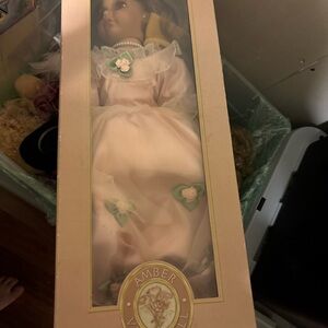 Porcelain Doll in Pink Dress with Green Accents